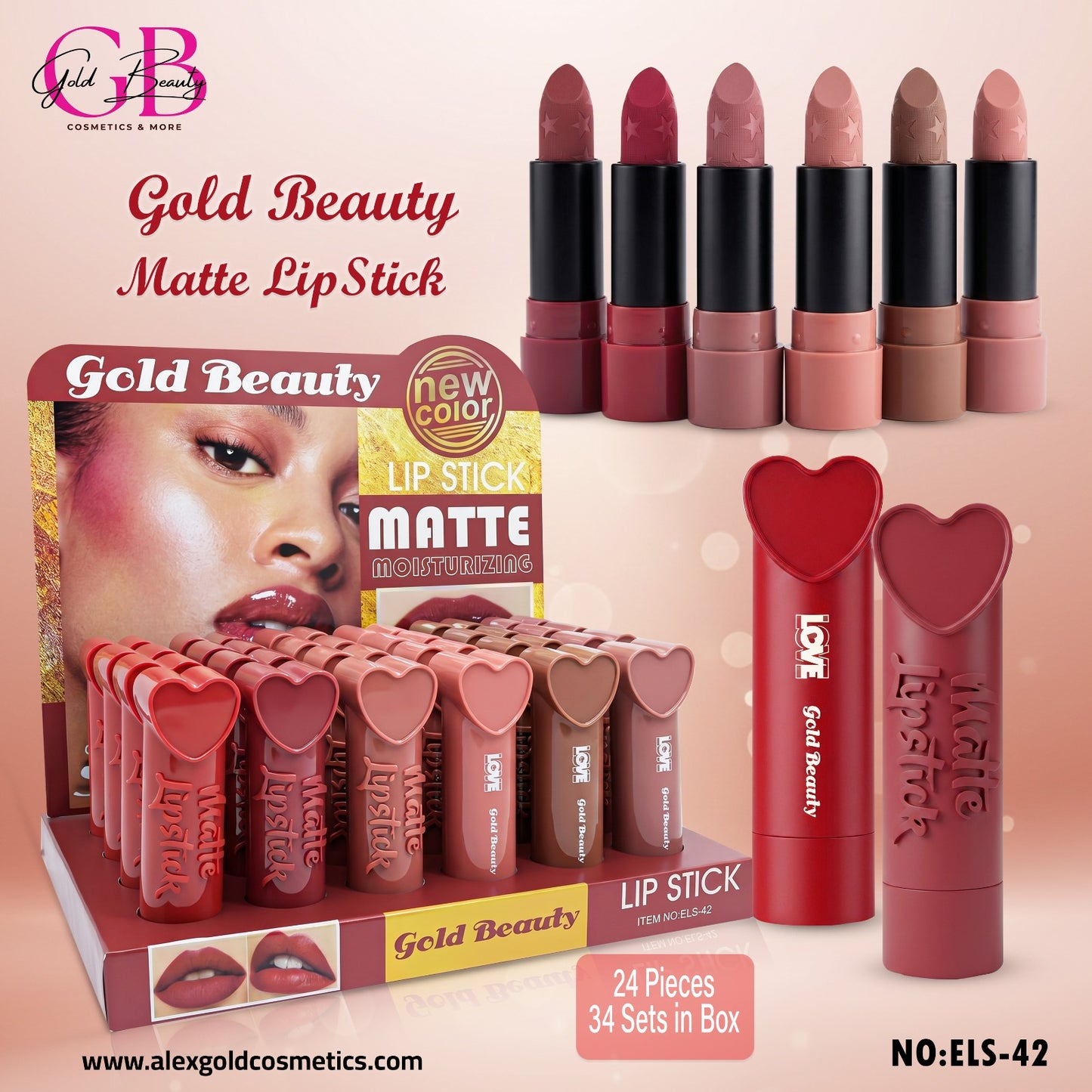 Gold Beauty Matte LipStick Heart - ELS-42