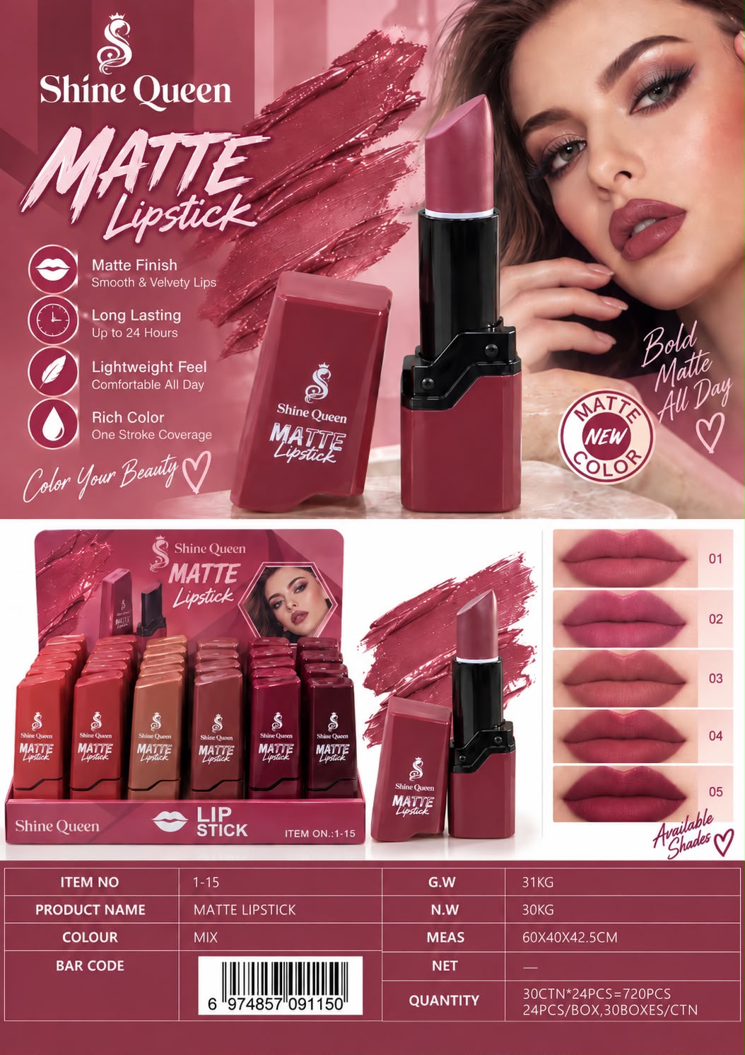 Shiny Queen Matte Lipstick 1-15 original photo 2
