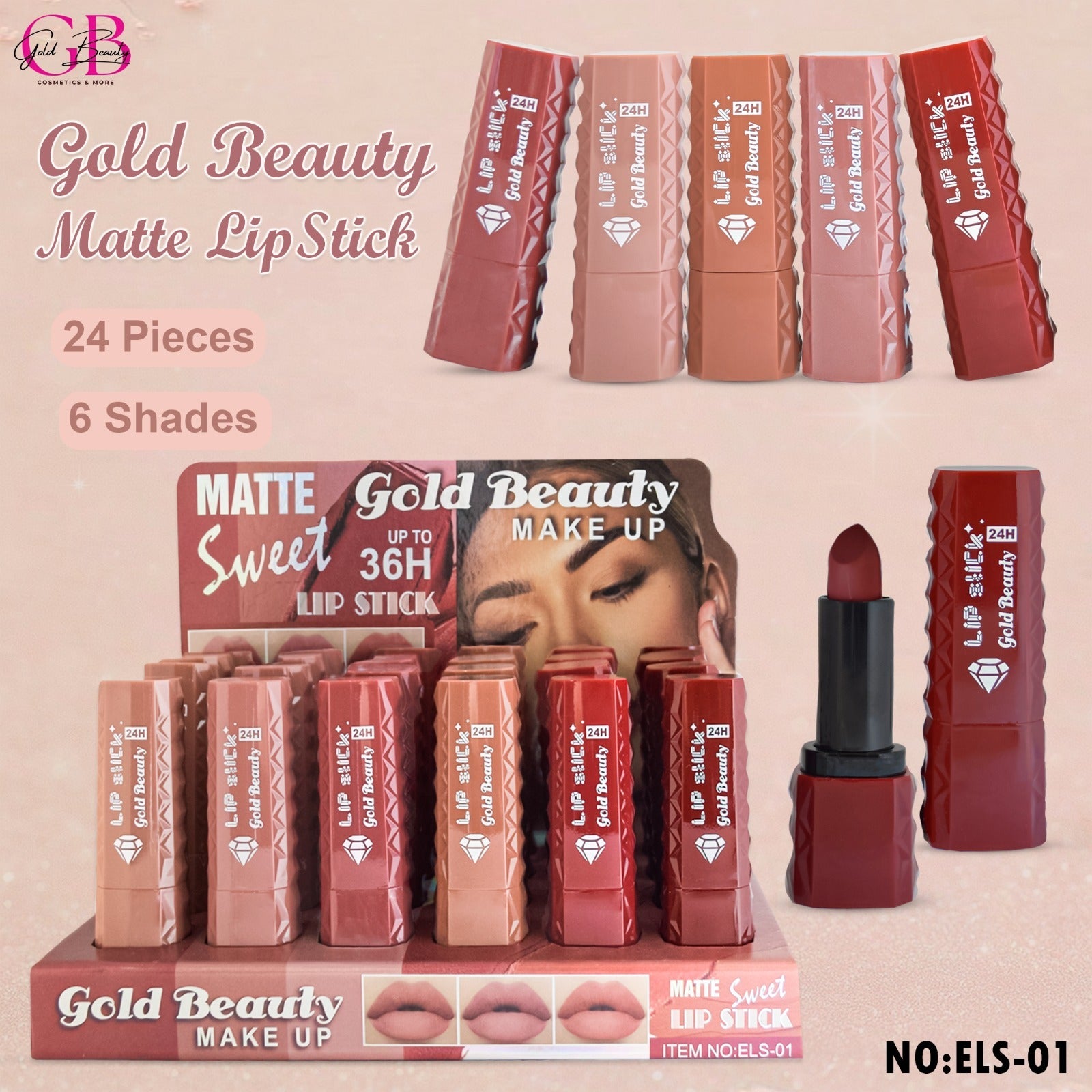 Gold Beauty Matte Lipstick 6 Colors - ELS-01 - ELS-01