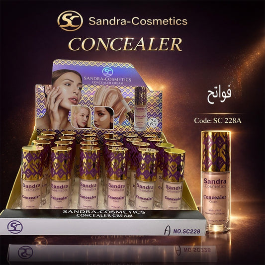 Elsakary Sandra Concealer SC228A, a professional liquid concealer in a light beige shade with a matte finish, designed to cover dark circles and imperfections.