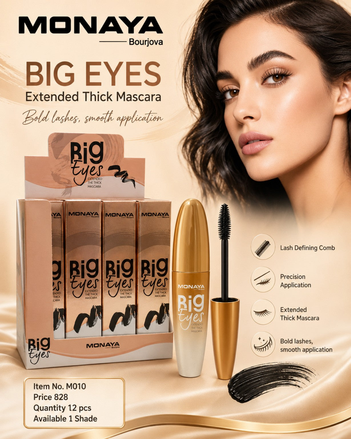 Monaya Big Eyes Extended Thick Mascara M010 display 12 pieces