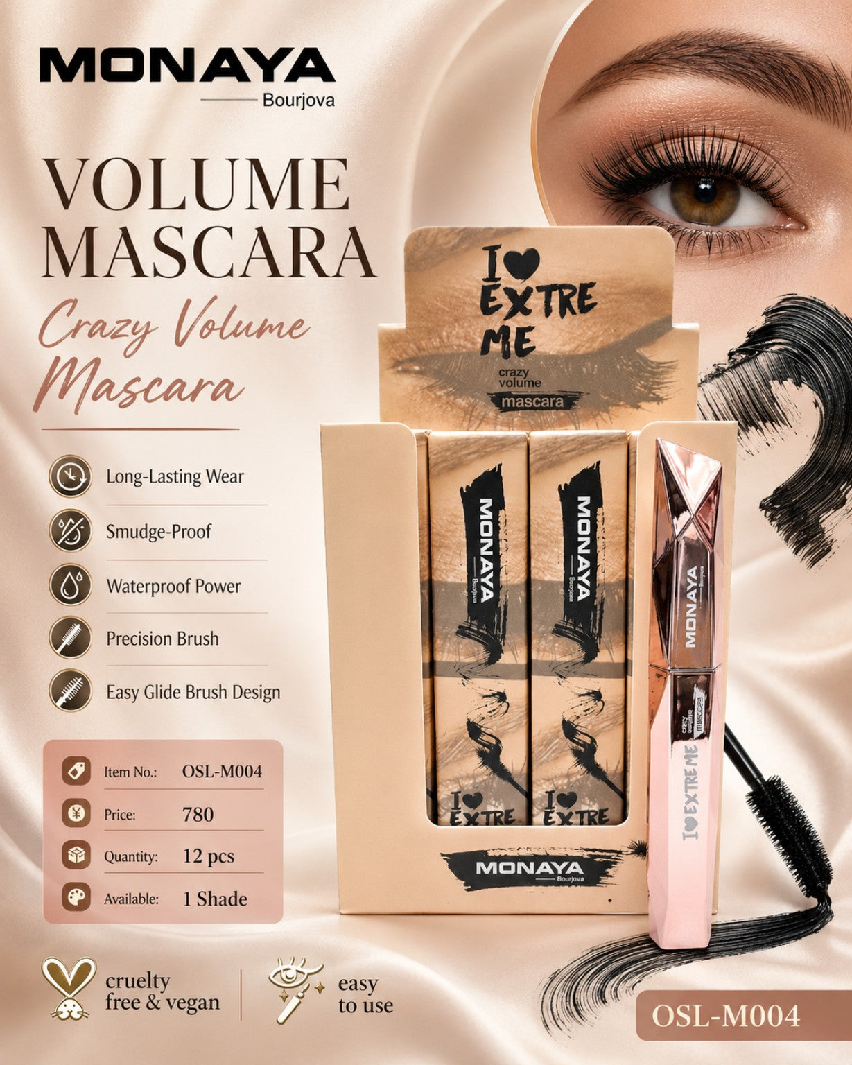 Monaya Crazy Volume Mascara OSL-M004 display 12 pieces
