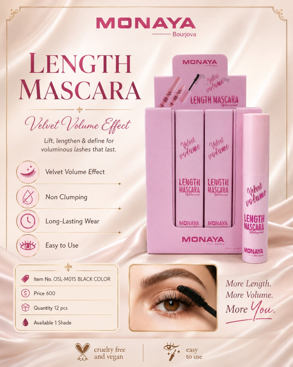 Monaya Length Mascara OSL-M015 black display 12 pieces