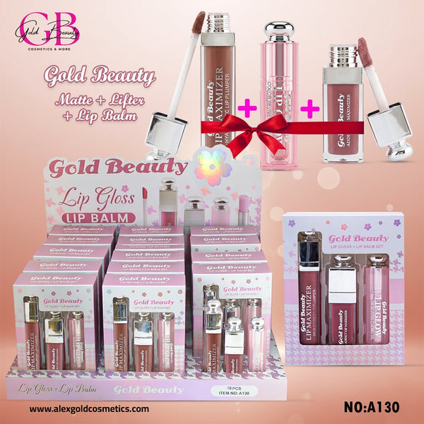 Gold Beauty Lip Gloss + Lip Balm Set - A130