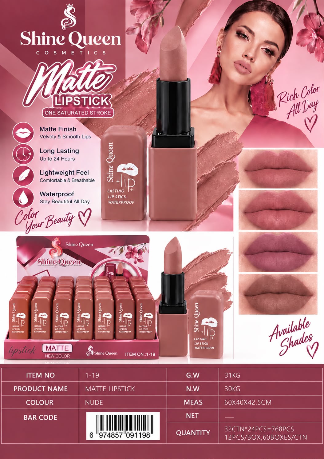 Shiny Queen Matte Lipstick 1-19 original photo 2